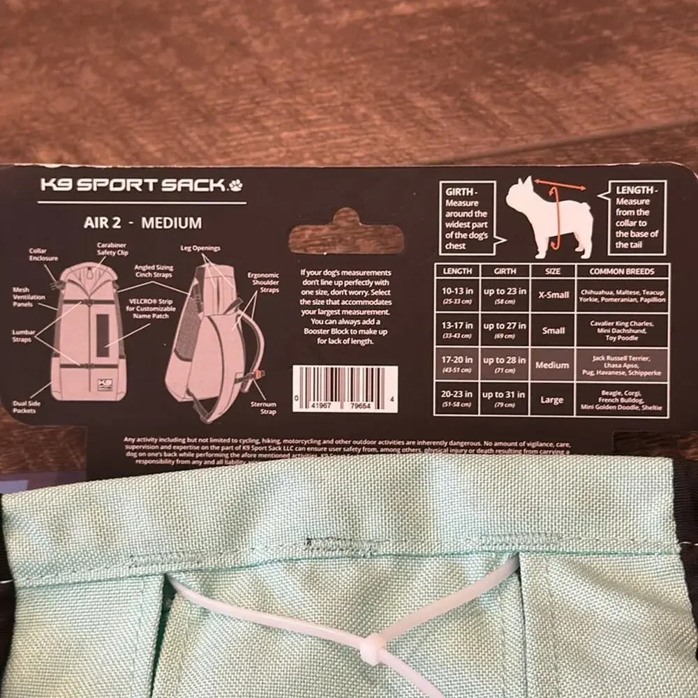 NWT K9 Sport Sack Air 2 Backpack Pet Carrier & Storage Pack Size M